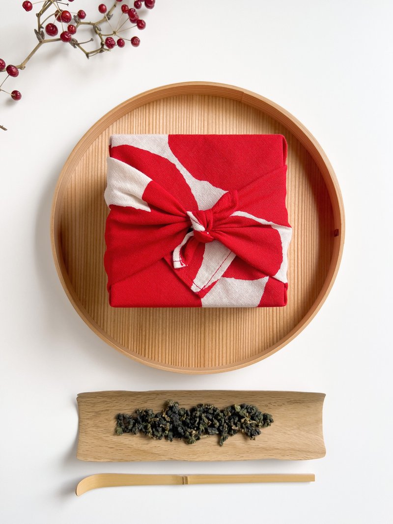 [2025 Gift Box] Furoshiki Tea Towel/New Year Gift Box/Tea Gift Box/Fragrant Oolong - Tea - Cotton & Hemp Red