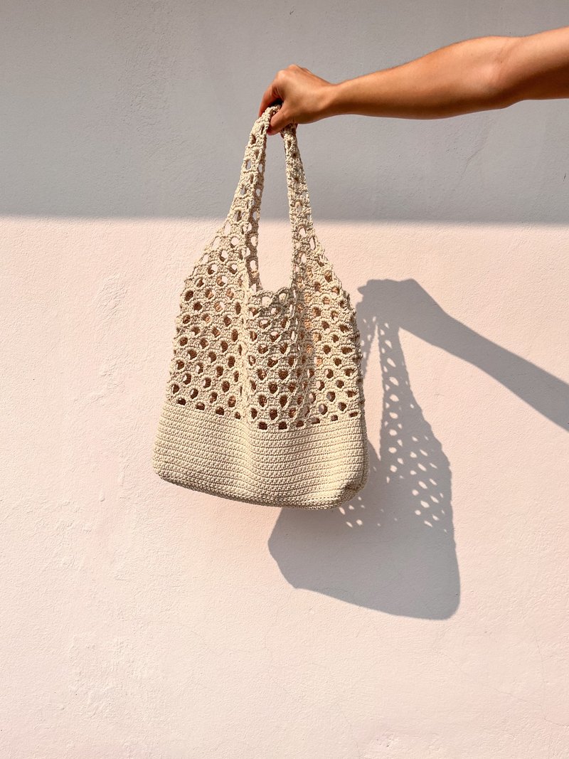 Crochet Tote Bag, Beach Essencial, Market Bag - 手提包/手提袋 - 其他材質 卡其色