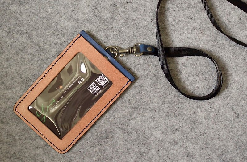 YOURS Straight ID Card Clip Cork + Blue Leather - ที่ใส่บัตรคล้องคอ - หนังแท้ 
