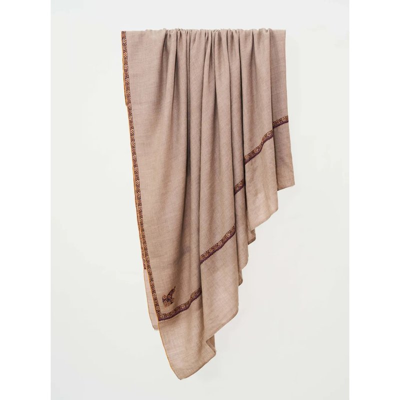 Natural Cashmere Hand Embroidery / Kashmir Handmade Shawl 100% Pashmina Wool - ผ้าพันคอถัก - ขนแกะ สีกากี