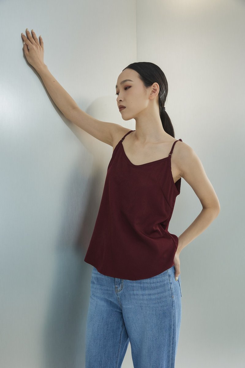 [Brand original] Lily silky thin shoulder vest burgundy - Women's Vests - Other Man-Made Fibers Red