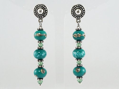 AGATIX Teal Green Lampwork Murano Glass Earrings Dangle Long Statement Earrings Jewelry