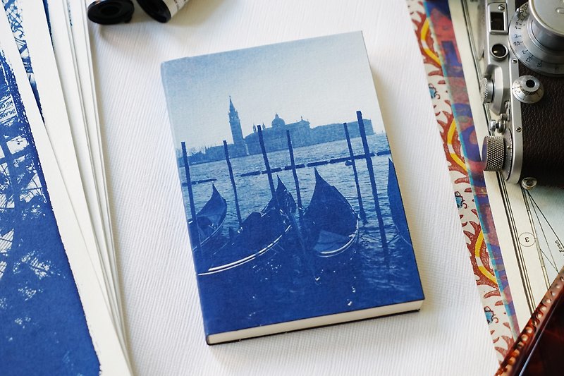 手工藍曬筆記本 - 貢多拉船 - 卡片/明信片 - 紙 藍色