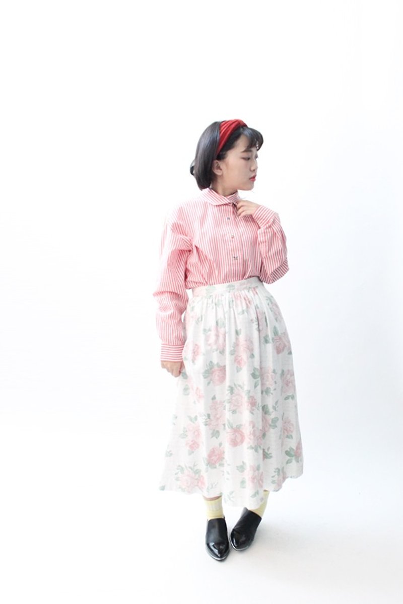 [] US Air RE0406SK133 pastoral style pink flowers vintage dress - Skirts - Other Materials Pink