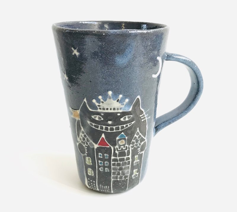 Big tumbler      cat's castle and milky way　 With handle - Mugs - Pottery Blue