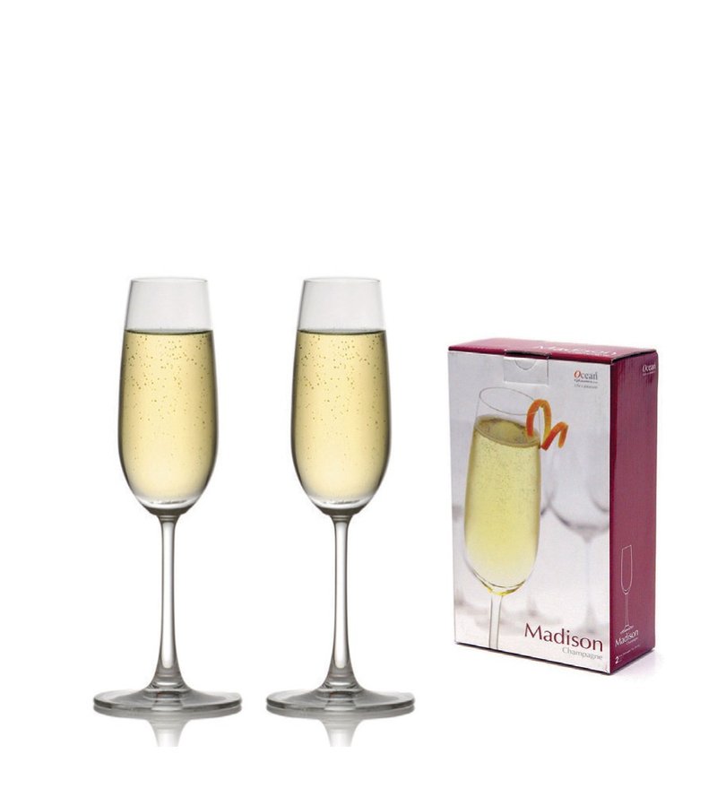 Madison champagne glasses 2 gift box set 210ml - Bar Glasses & Drinkware - Glass White