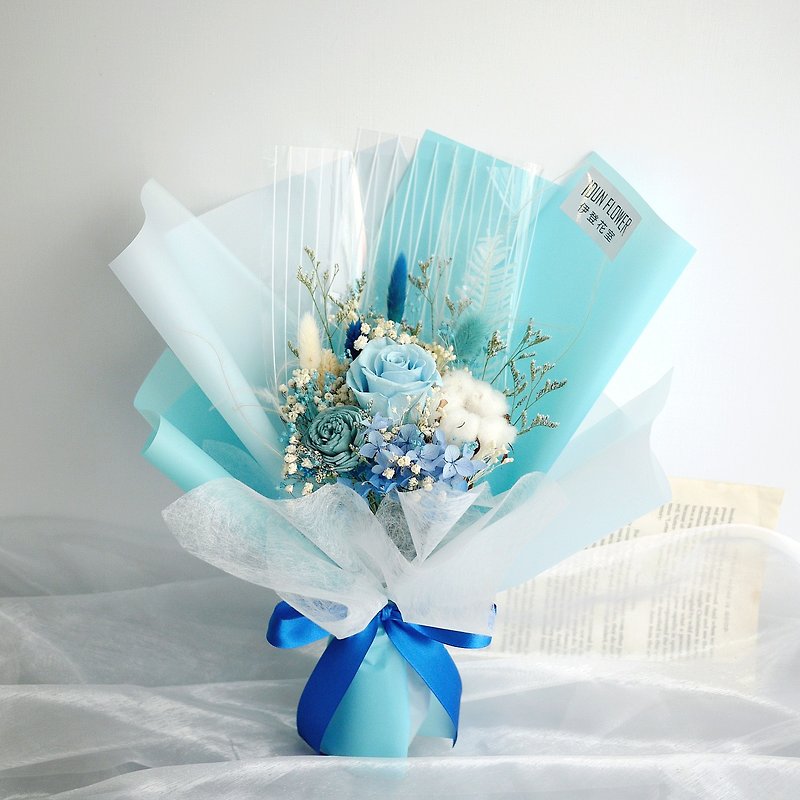 伊登花室 藍永生玫瑰 手拿乾燥花束 單束販售 - 乾花/永生花 - 植物．花 藍色