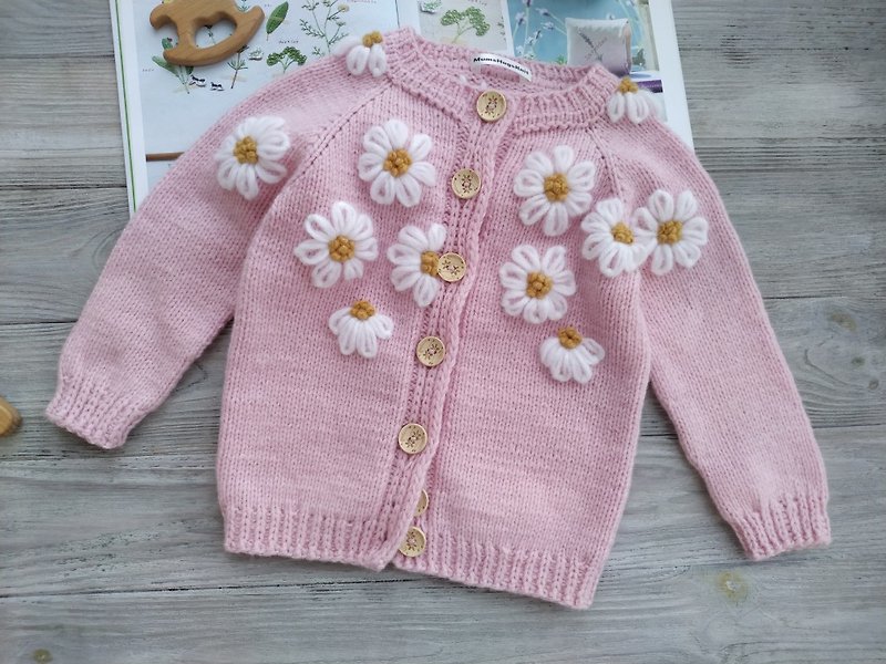 Handmade merino wool cardigan with embroidered flowers. Soft button-down sweater - Coats - Wool 