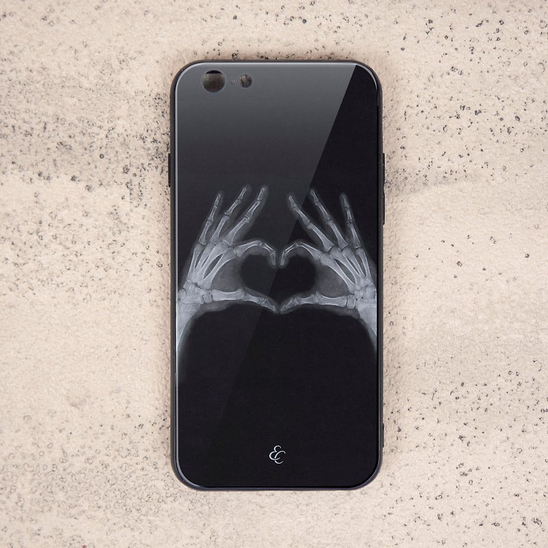 玻璃 手機殼/手機套 - X光玻璃手機殼-手比愛心  解剖學  醫師  護理師  放射師  禮物