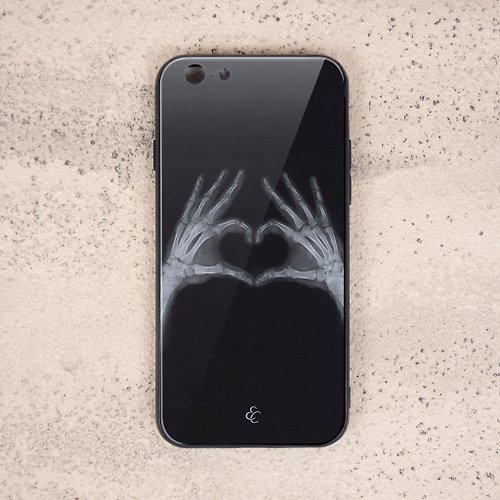 EMMACHENG X光玻璃手機殼-手比愛心 解剖學 醫師 護理師 放射師 禮物