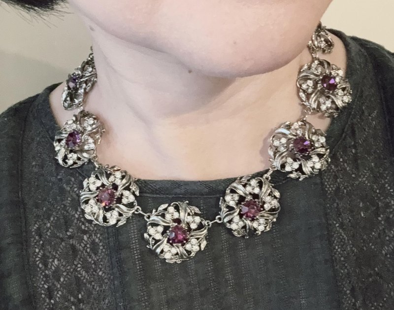 1980s Baroque style purple Gemstone pewter necklace (new and unused) - สร้อยคอ - เครื่องประดับ สีม่วง