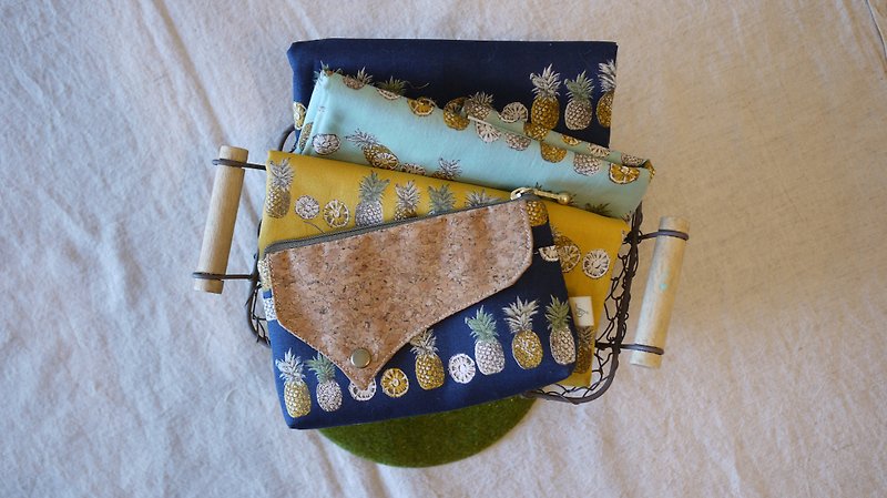 pineapple. zipper. Small wallet/customized - Wallets - Cotton & Hemp Blue
