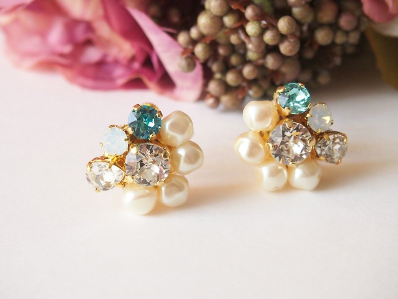 Baroque Pearl Bijou earrings (Lt turquoise) - Earrings & Clip-ons - Other Materials Blue