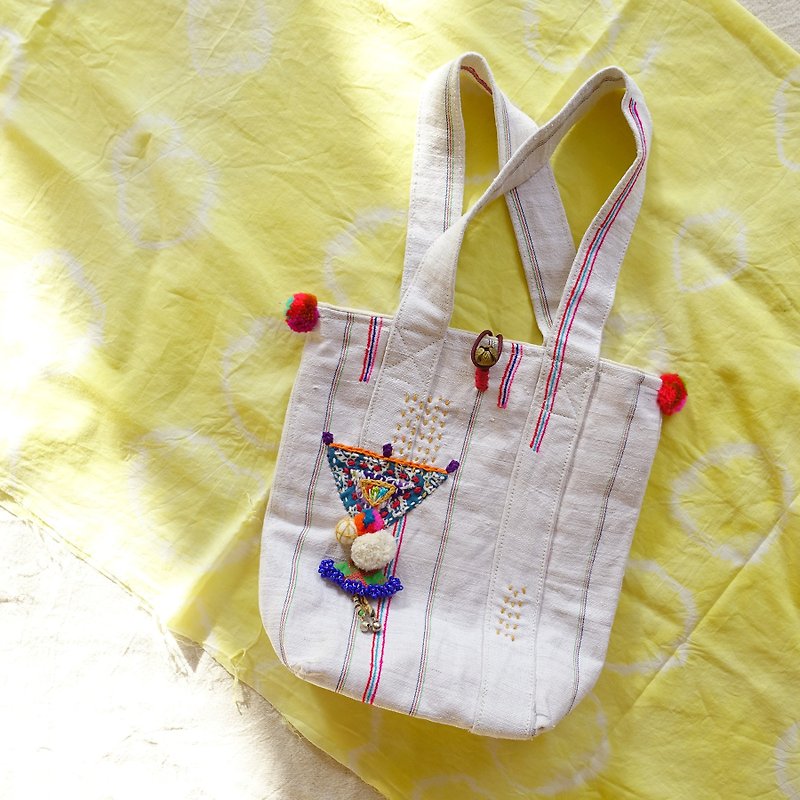 DUNIA handmade /Fruity!/Fruit mini cloth bag Fruity mini tote bag- Indian triangle - Handbags & Totes - Cotton & Hemp White