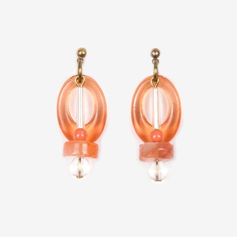 透明葡萄柚耳環 - 耳環/耳夾 - 玻璃 橘色