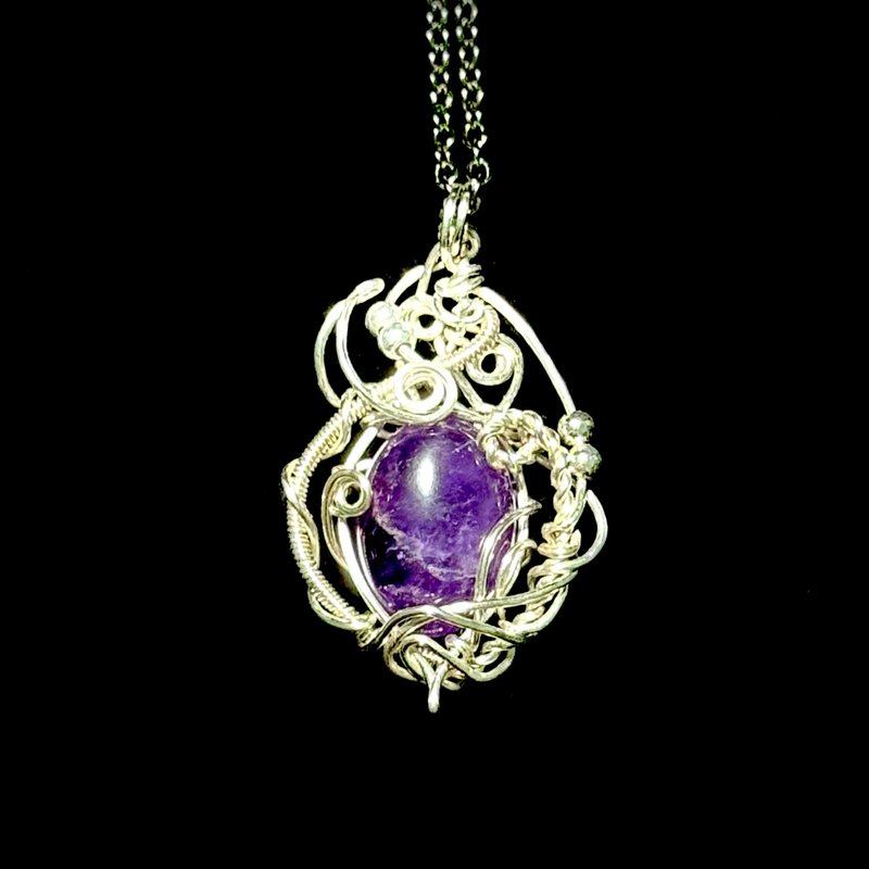 [Priestess of the Night] Metal Braided Amethyst Necklace - สร้อยคอ - คริสตัล สีม่วง