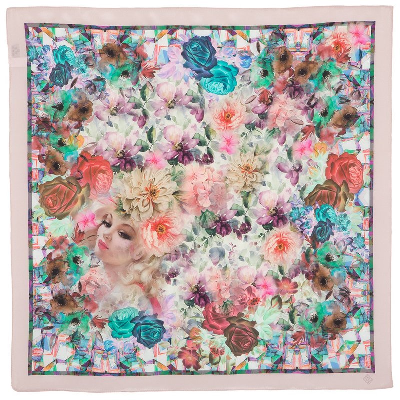 Pavlovo Posad Shawl, Russian Neck Scarf Natural 100% Silk Summer Wrap 10102-2 - 絲巾 - 絲．絹 多色