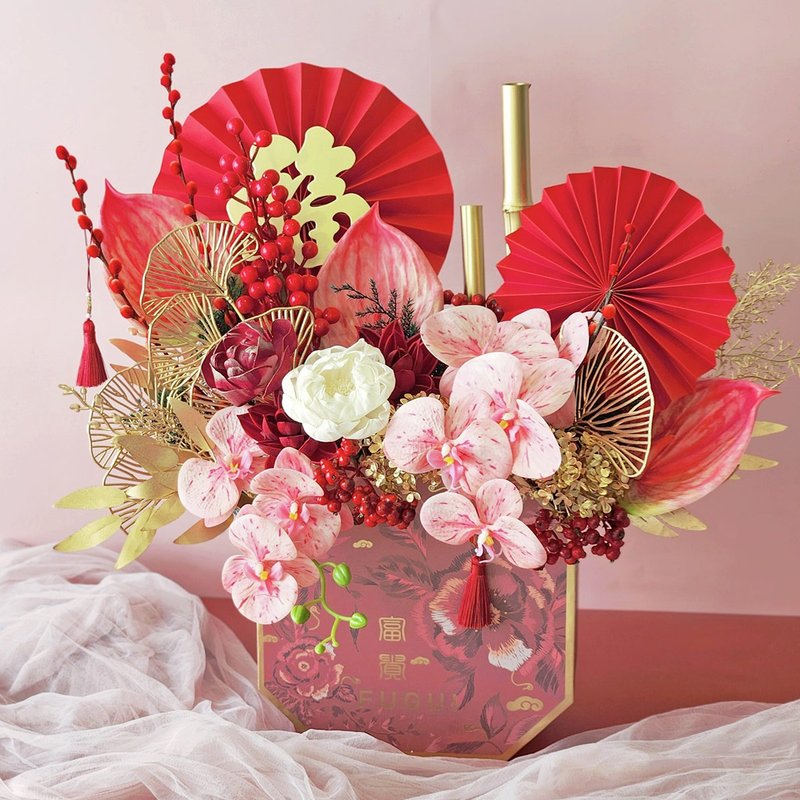 [Pre-order] T76 Wealth and Prosperity New Year Table Flower/Spring Festival Lucky Potted Flower New Year Gift Table Flower - ช่อดอกไม้แห้ง - พืช/ดอกไม้ 