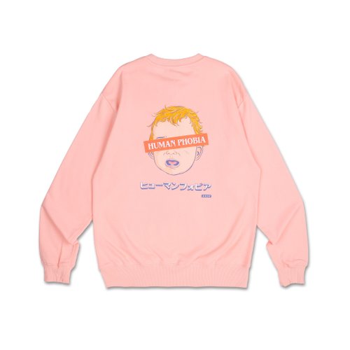 biza baza ビザバザ 社交恐懼症 美式懷舊 重磅棉質圓領長袖 Tshirt衫系列 粉紅色