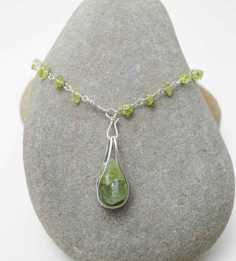 原石系列-貴橄欖石原礦‧純銀貴橄欖石串珠鍊項鍊 - 項鍊 - 純銀 綠色