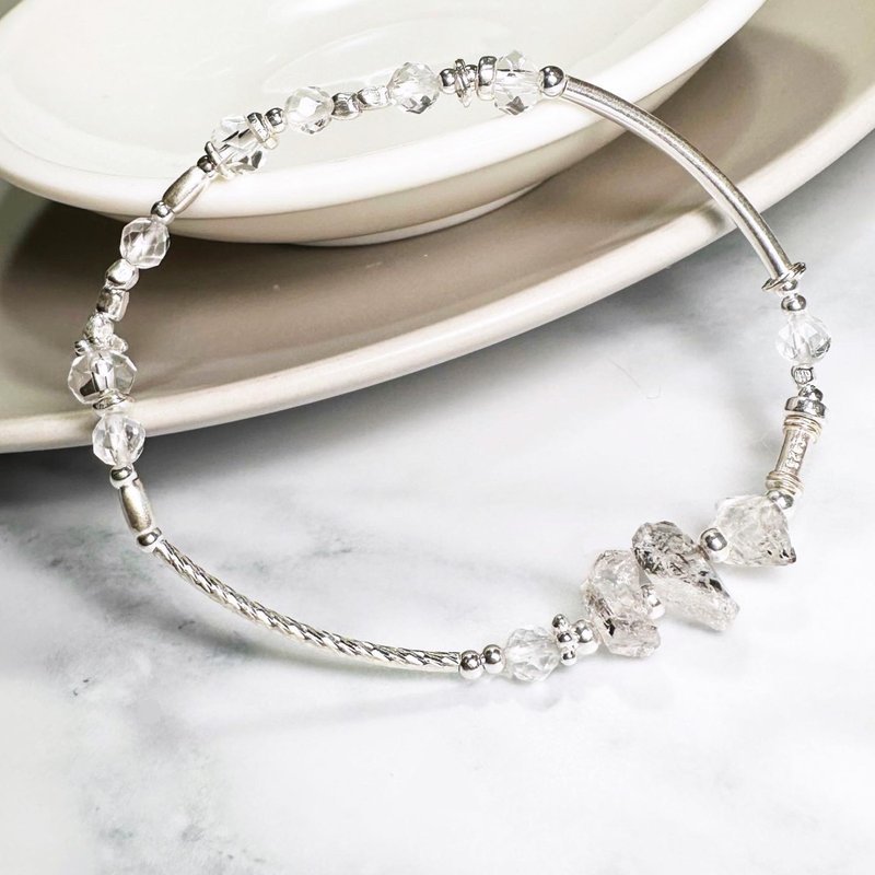 Layered Style - Minimalist Herkimer Diamond - Sterling Silver Bracelet - Bracelets - Crystal Silver