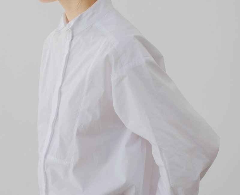 French retro boyish gentleman girl stand collar white cotton shirt - Women's Tops - Cotton & Hemp White