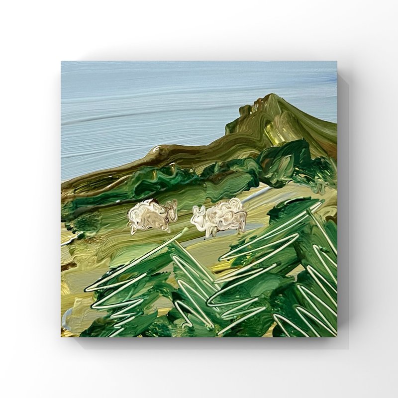 Sheep Oil Painting Semi Abstract Mountain Landscape Alpine Grazing Bavarian Alps - 海報/掛畫/掛布 - 其他材質 多色