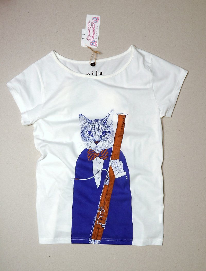 Organic Cotton Bass Tube Cat T: Dark Blue + Orange - Women's T-Shirts - Cotton & Hemp Blue