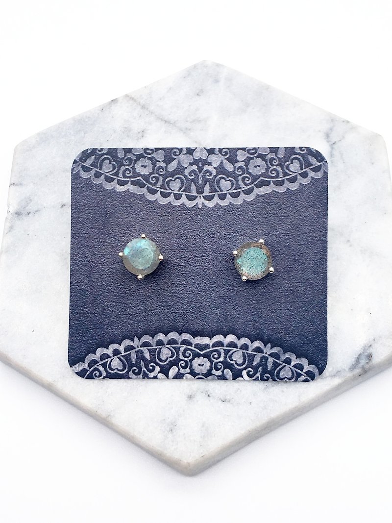 拉長石925純銀爪鑲耳環 尼泊爾手工鑲嵌製作 - 耳環/耳夾 - 寶石 藍色