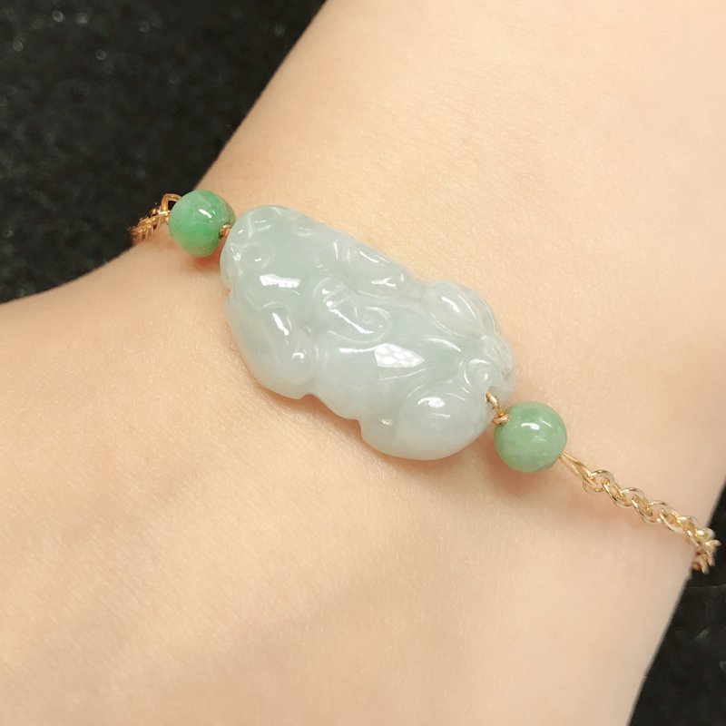 [Lucky Beast] Ice Jadeite Pixiu Bracelet 14K gold-filled | Natural Burmese Jadeite A grade | Gift - สร้อยข้อมือ - หยก สีใส