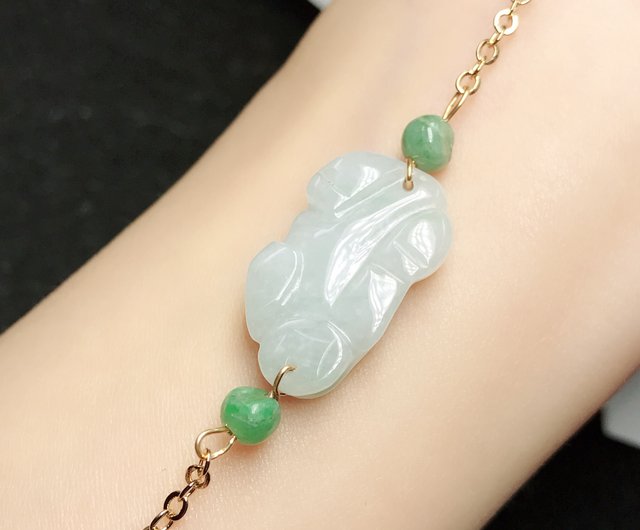 招財神獸】冰種翡翠貔貅手鍊14K包金|天然緬甸玉翡翠A貨| 送禮