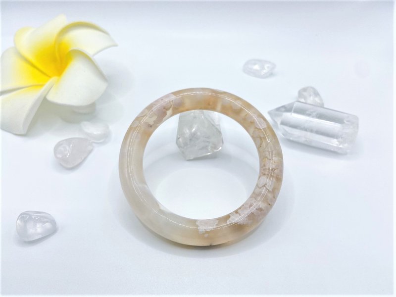 │Sakura agate x jelly yellow flower │55.8 mouths│Round bar x bracelet - Bracelets - Gemstone Yellow