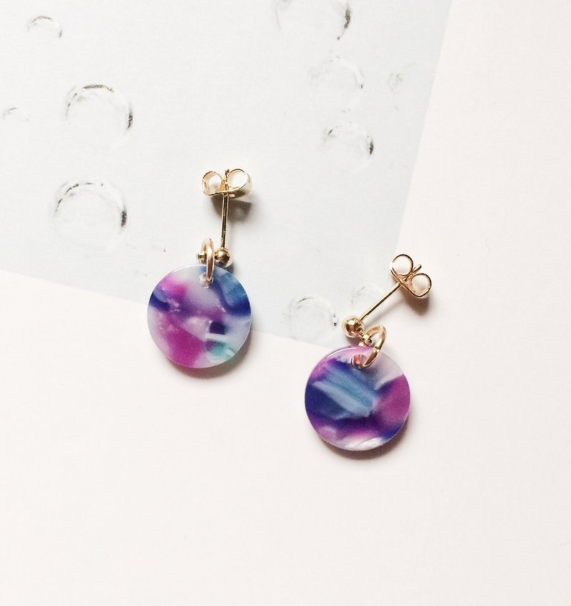 La Don - Earrings - Marbling small round - Earrings / ear clip - Earrings & Clip-ons - Acrylic Purple