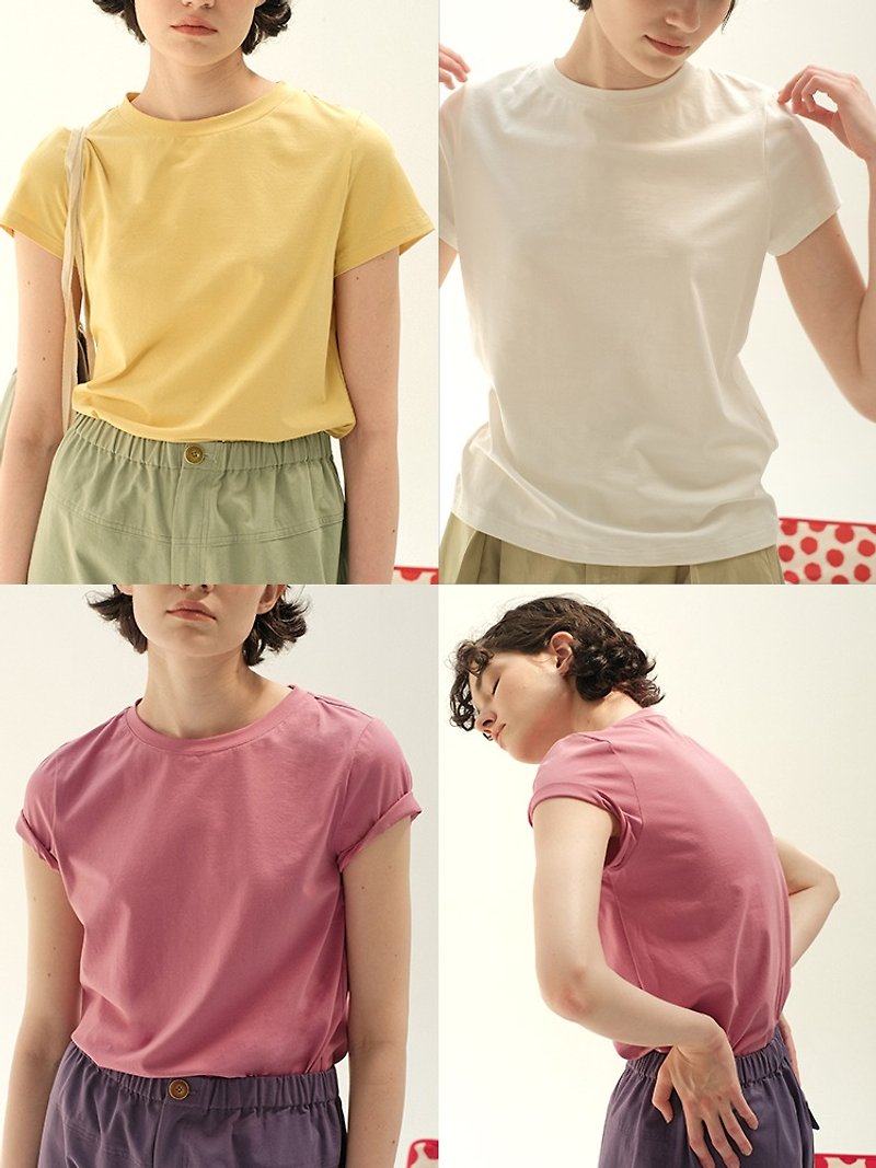 ECRU SOLI Plain White Comfortable Crew Neck Short Sleeve T-Shirt Multi Color - Women's Tops - Other Materials Multicolor