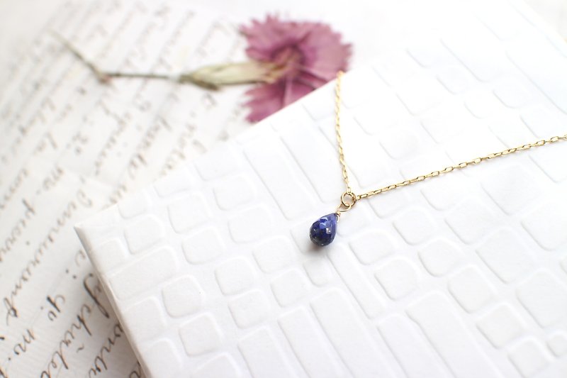 Blue rain-Lapis brass necklace - สร้อยคอทรง Collar - เครื่องประดับพลอย สีน้ำเงิน