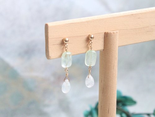 68 Jewellery｜純銀。天然石。輕珠寶 //鑽切葡萄石月亮石耳環// 14KGF注金 天然石水晶手作 防過敏