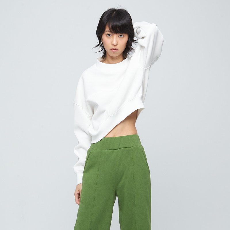 Cropped Short Sweater (Women) - Champagne White - เสื้อฮู้ด - เส้นใยสังเคราะห์ ขาว