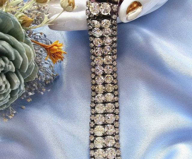 Wide Double Row Round White Diamond Vintage Bracelet Vintage