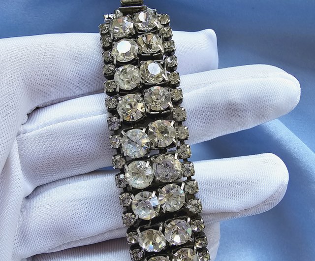 Wide Double Row Round White Diamond Vintage Bracelet Vintage