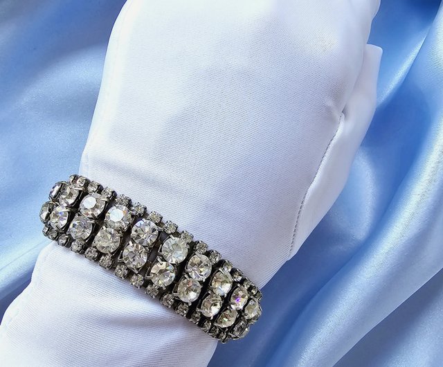 Wide Double Row Round White Diamond Vintage Bracelet Vintage