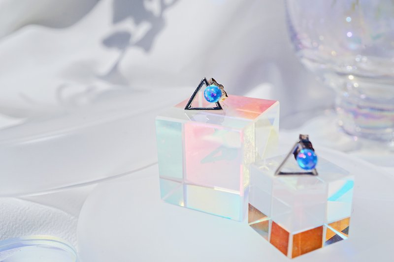 Fire Opal Triangle 925 Silver Earrings - Earrings & Clip-ons - Gemstone Blue