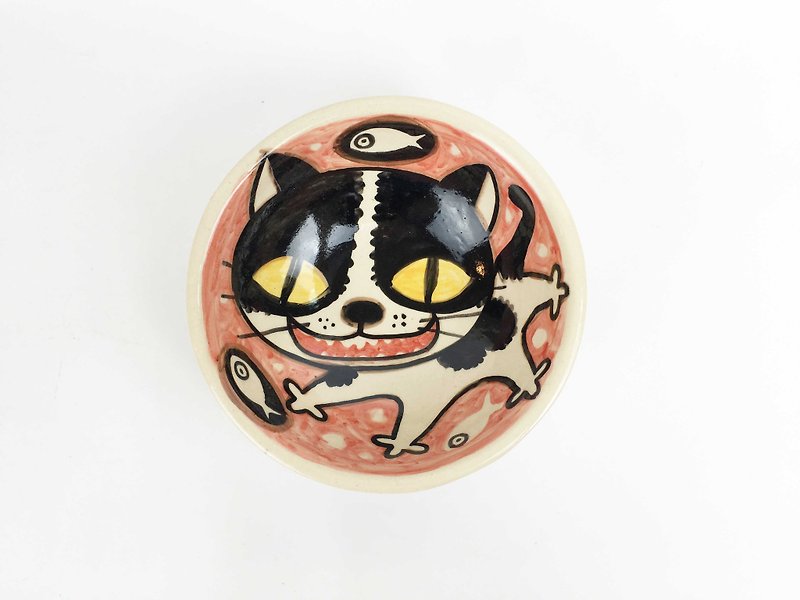 Nice Little Clay Handmade Light Bowl_Happy Flower Cat 02141-03 - จานเล็ก - ดินเผา สีนำ้ตาล