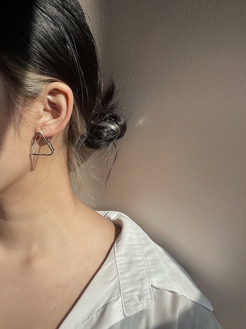 Triangle Earrings, Geometric Earrings, Sterling Silver Hoop, Boho Earrings - Earrings & Clip-ons - Sterling Silver Silver