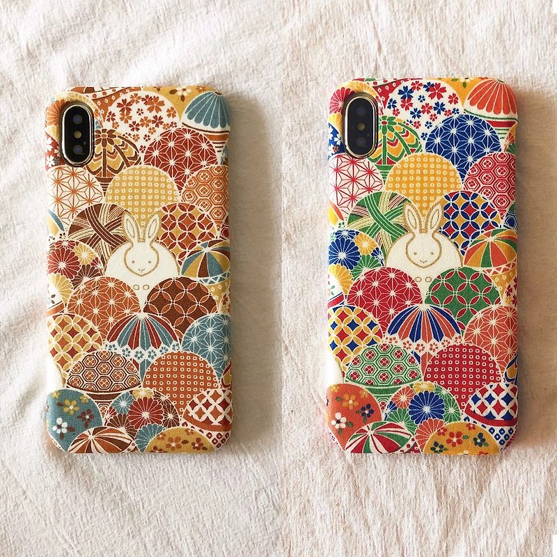 棉．麻 手機殼/手機套 多色 - 日系和風月兔布藝 手工做 布面 iPhone手機殼 可客製