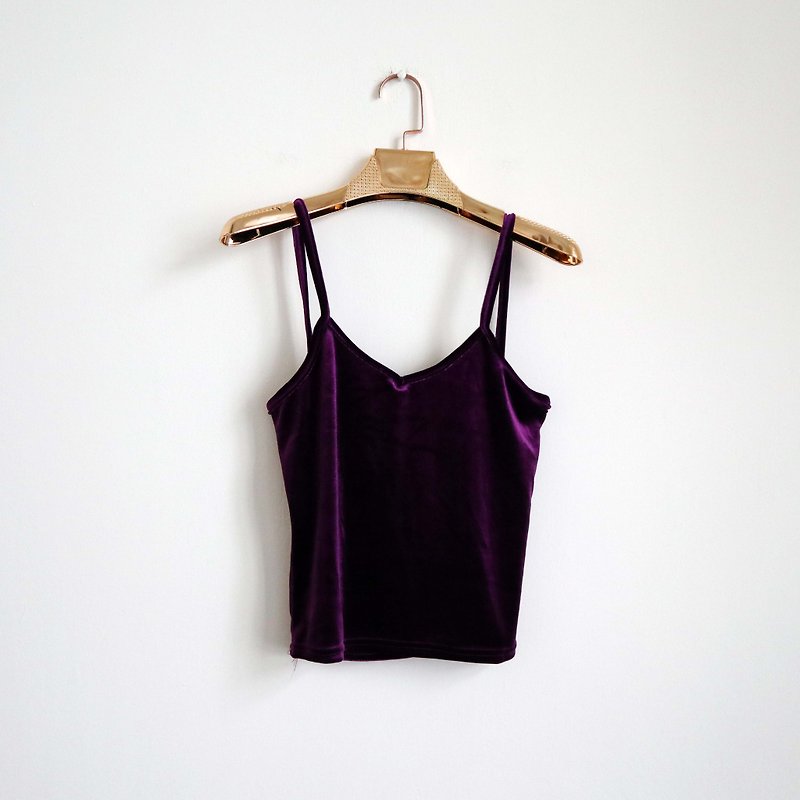 Pumpkin Vintage. Ancient purple suede elastic shoulder strap vest - เสื้อกั๊กผู้หญิง - วัสดุอื่นๆ สีม่วง