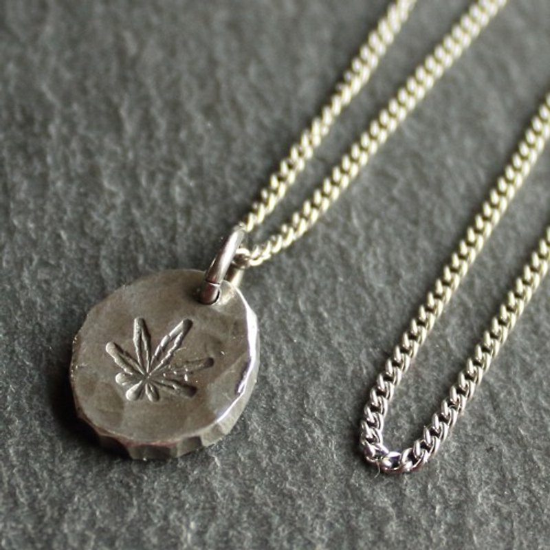 Tin × silver necklace [Stamped Tin Necklace #Hemp] Metal Silver Japan - สร้อยคอ - เงิน สีเงิน