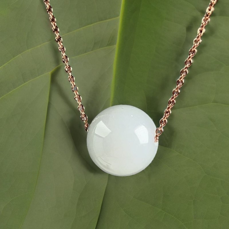 [Perfect] White Jadeite Bead Necklace | Natural Burmese Jade Grade A Jadeite | Gift - สร้อยคอ - หยก ขาว