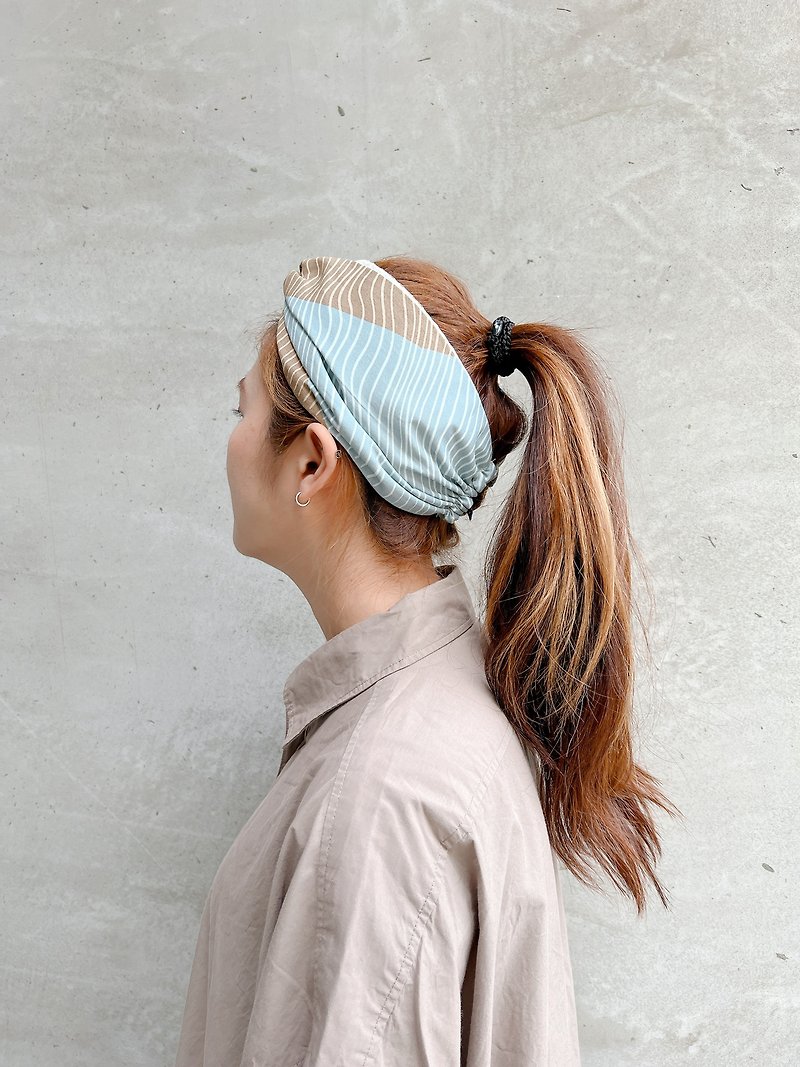 Water wave towel hat x Finland series elastic very wide version / handmade hairband - Headbands - Cotton & Hemp Khaki