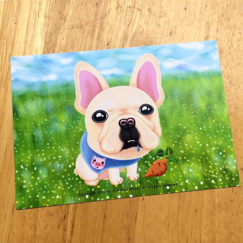 Postcard-French Bulldog Zai Zai loves sweet potatoes. - Cards & Postcards - Paper White