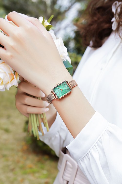 MOONART影月手錶品牌官方店 【MOONART】方型手錶 藝月系列-園林+ 女裝手錶 珍珠貝藝術手錶